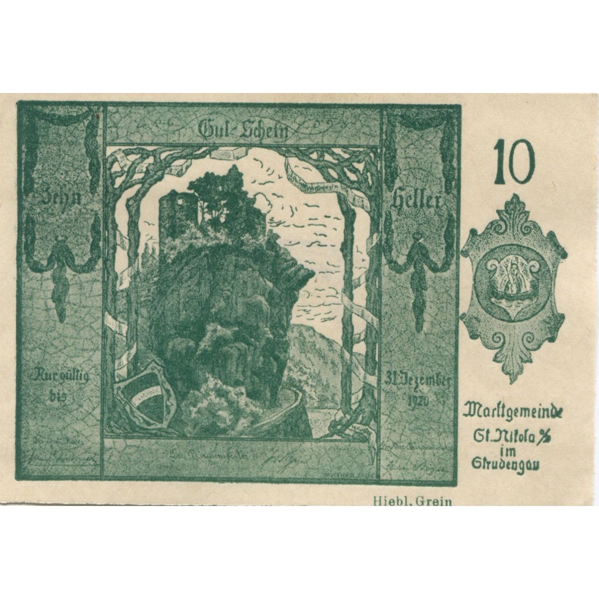 Geldschein, Österreich, Strudengau, 10 Heller, ruine 1920 UNZ- Mehl:FS 914Ib