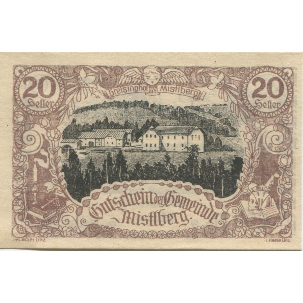 Banknote, Austria, Mistlberg, 20 Heller, village, 1921 UNC(63) Mehl:FS 40