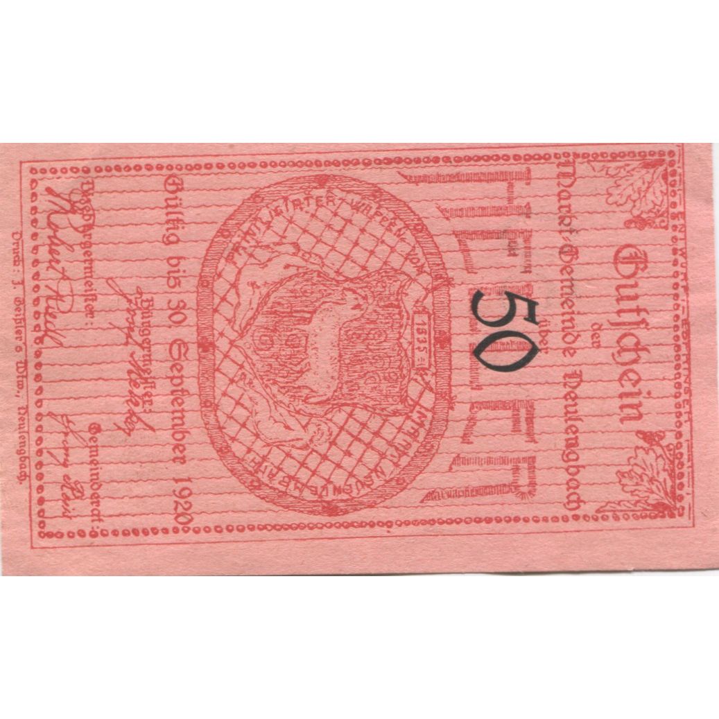 Geldschein, Österreich, Neulengbach, 50 Heller, Blason, 1920 UNZ- Mehl:FS 659a