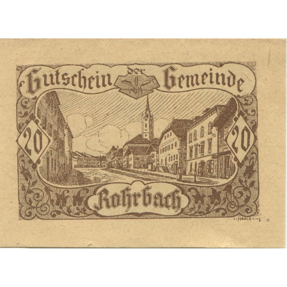 Geldschein, Österreich, Rohrbach, 20 Heller, village, 1920, UNZ-, Mehl:FS 841b