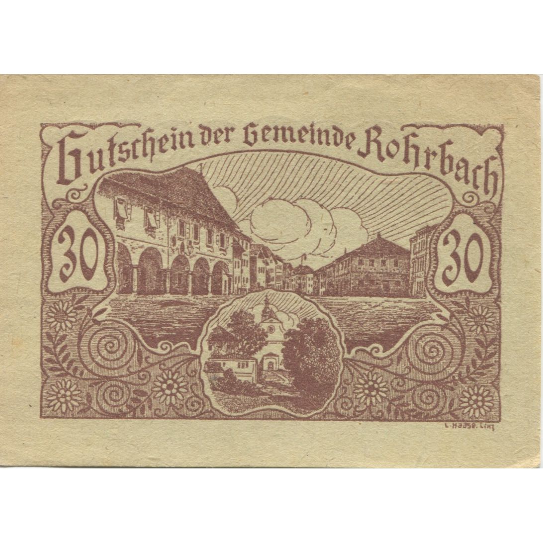 Geldschein, Österreich, Rohrbach, 30 Heller, Eglise, 1920, UNZ-, Mehl:FS 841b