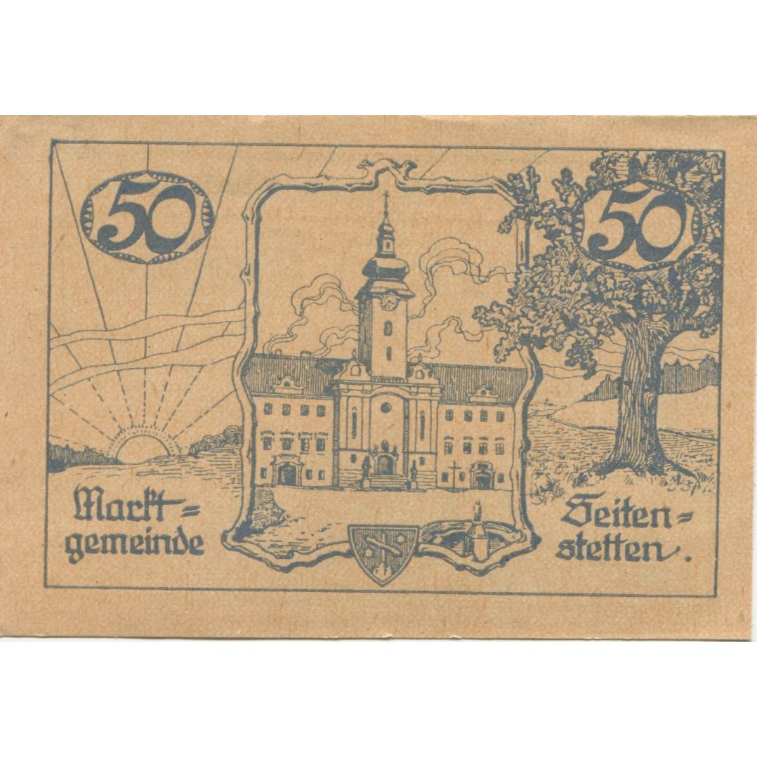 Banknote, Austria, Seitenstetten, 50 Heller, Blason, 1920, UNC(63), Mehl:FS 990