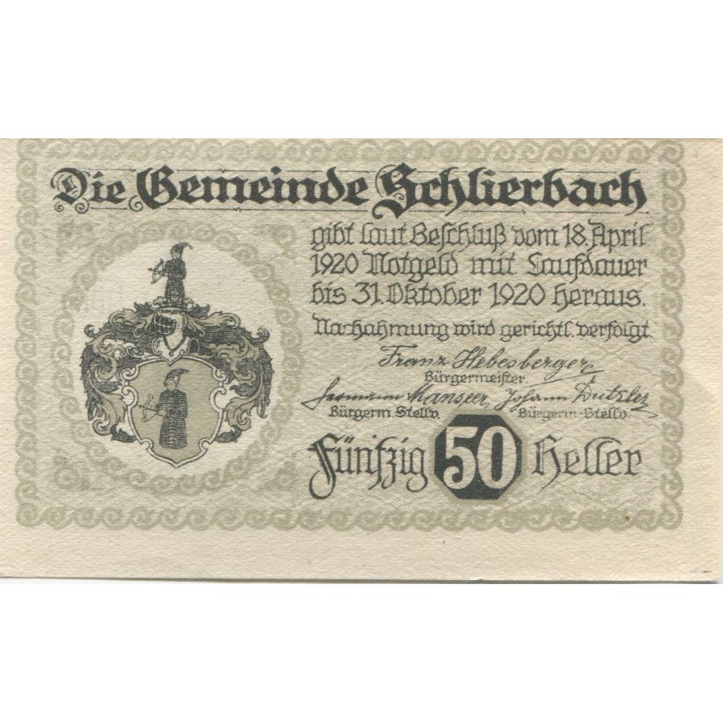 Biljet, Oostenrijk, Schlierbach, 50 Heller, château 1920-10-31, SPL Mehl:FS 962
