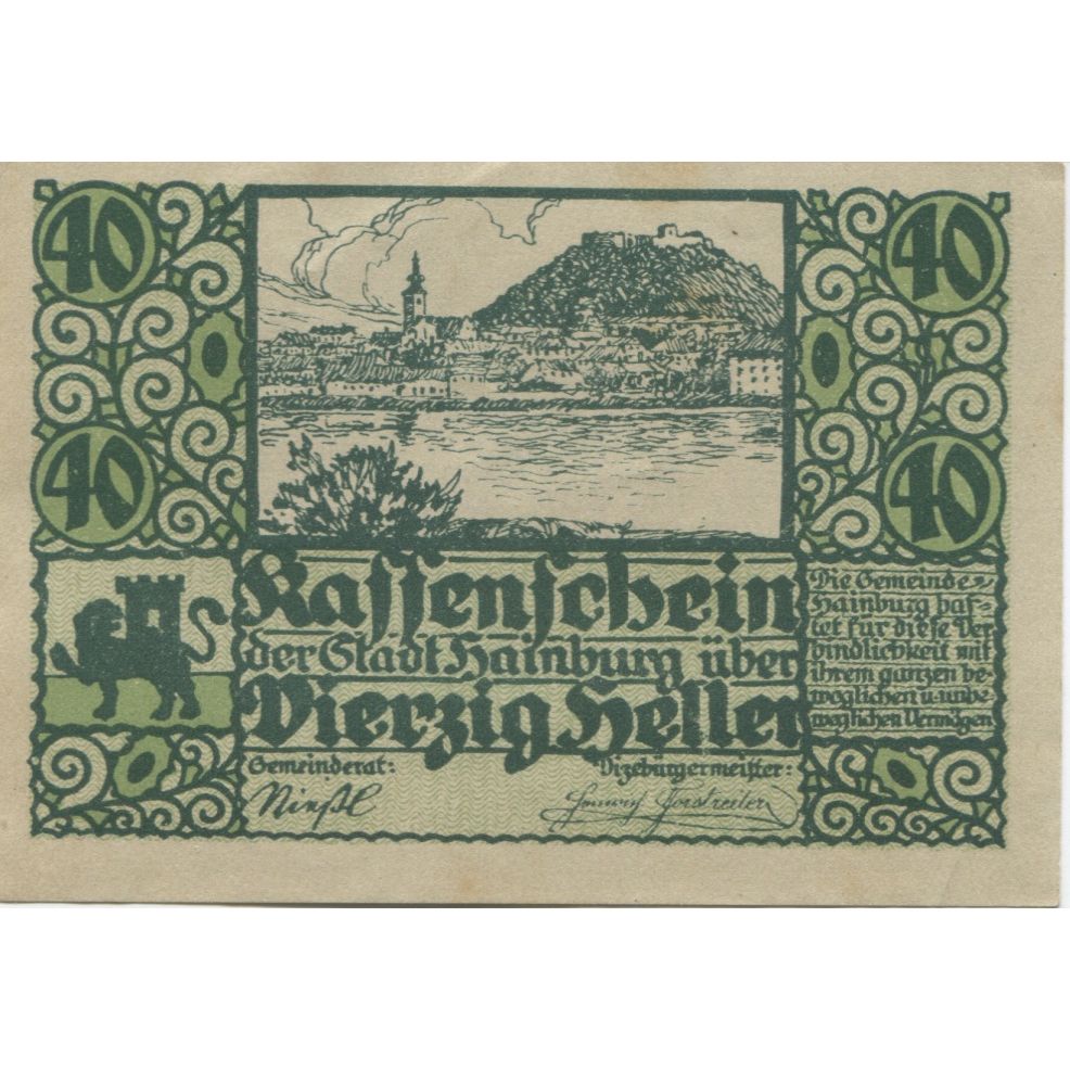 Geldschein, Österreich, Hainburg, 40 Heller, paysage, 1920 UNZ- Mehl:FS 337a