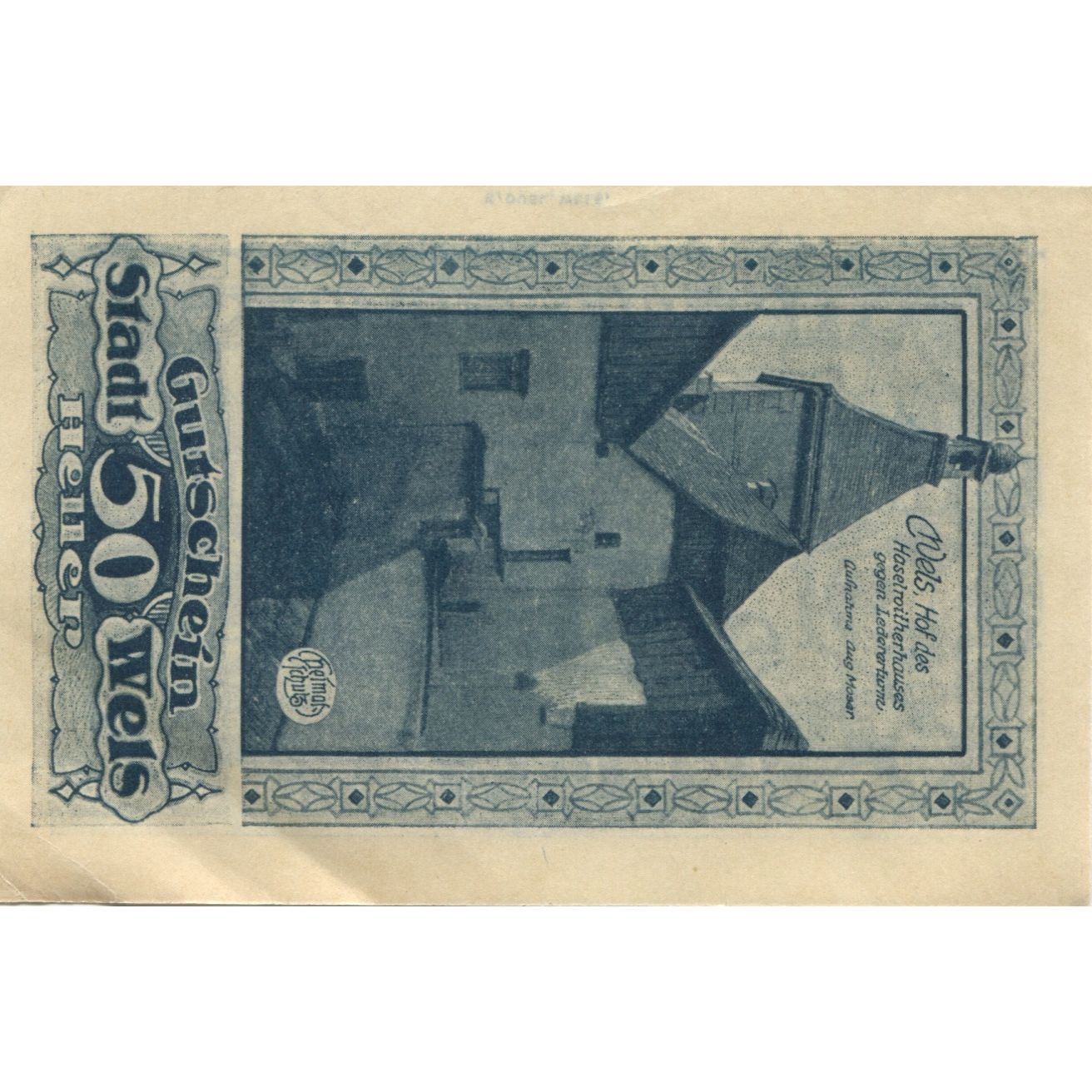 Geldschein, Österreich, Wels, 50 Heller, Eglise, 1920, VZ, Mehl:FS 1167II
