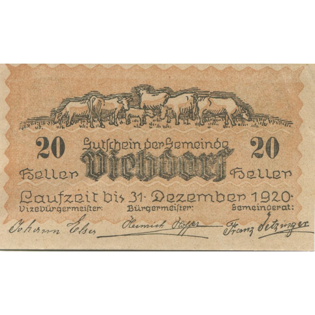 Geldschein, Österreich, Viehdorf, 20Heller, Eglise 1920-12-31 UNZ- Mehl:FS 1111a