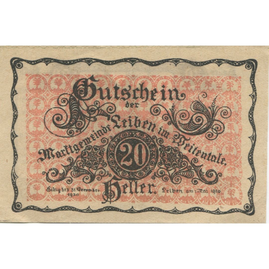 Geldschein, Österreich, Leiben, 20 Heller, château, 1920 UNZ- Mehl:FS 509