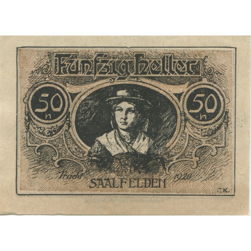 Geldschein, Österreich, Saalfelden, 50 Heller, paysage, 1920, UNZ-, Mehl:FS 859a