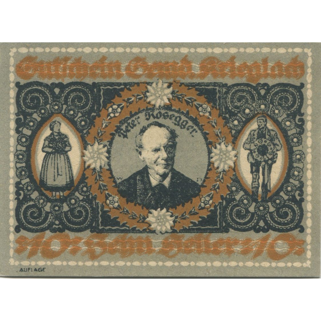 Billet, Autriche, Krieglach, 10 Heller, portrait 1920-10-31, SPL Mehl:FS 480a