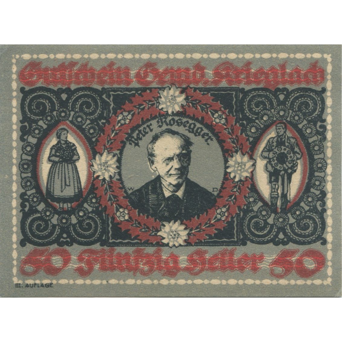 Geldschein, Österreich, Krieglach, 50 Heller, personnage, 1920 UNZ- Mehl:FS 480a