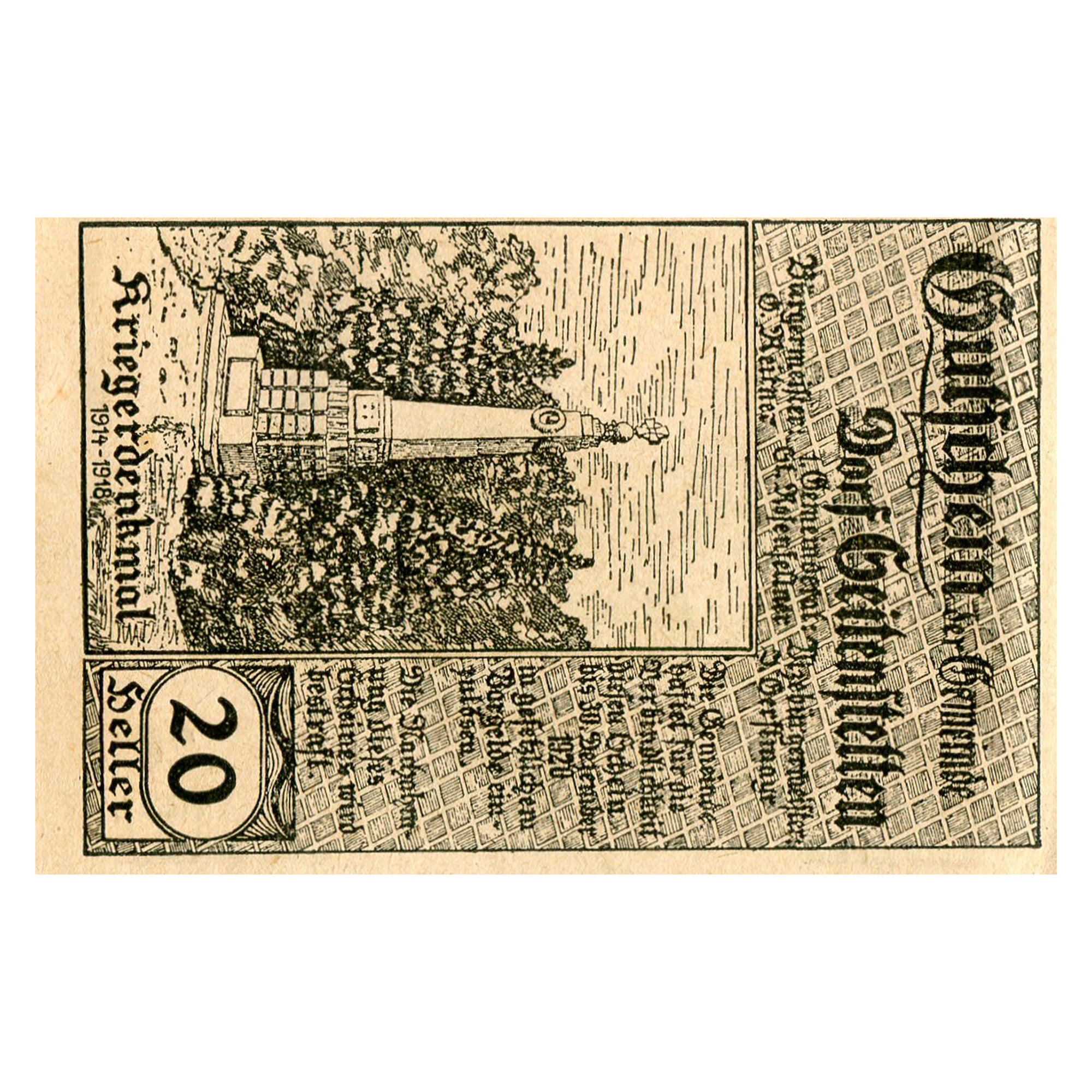 Banconote, Austria, Seitenstetten, 20 Heller, château, 1920, SPL- Mehl:FS 989a