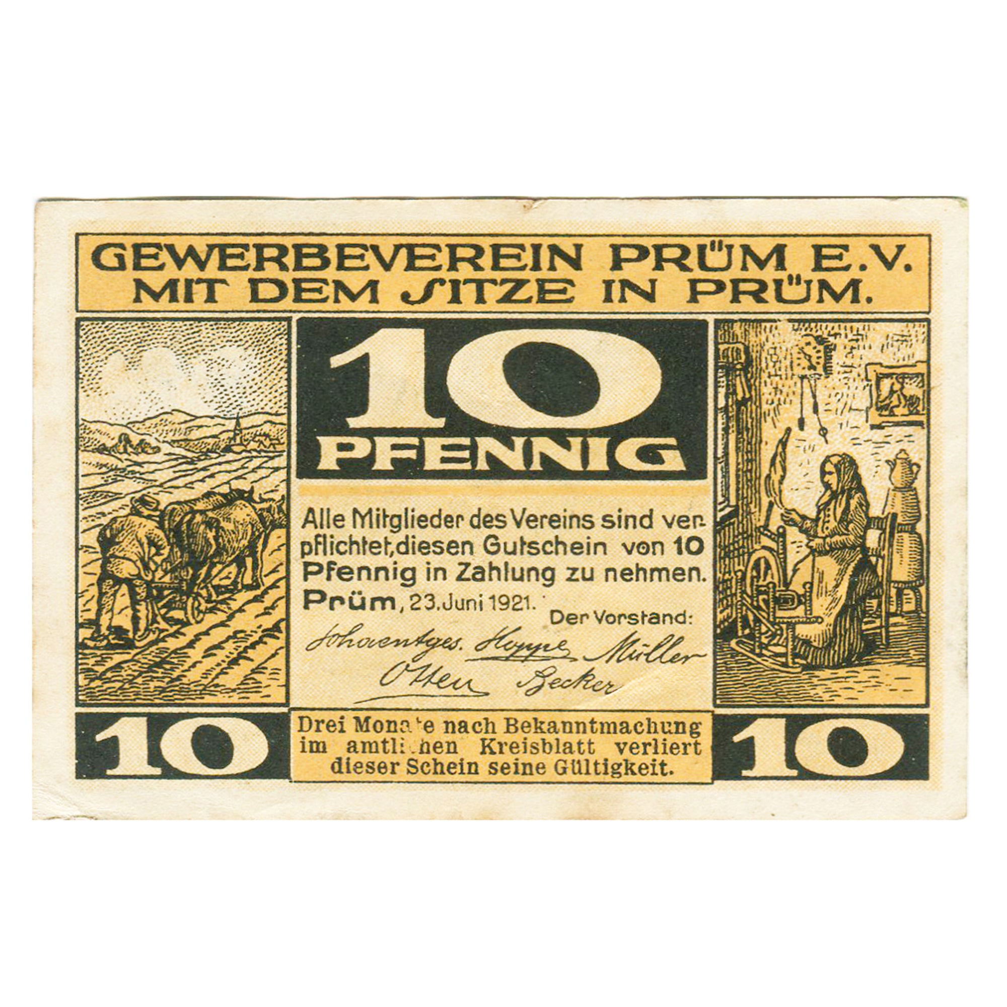 Banknote, Germany, Prüm, 10 Pfennig, champs, 1921 EF(40-45) Mehl: 1079.2