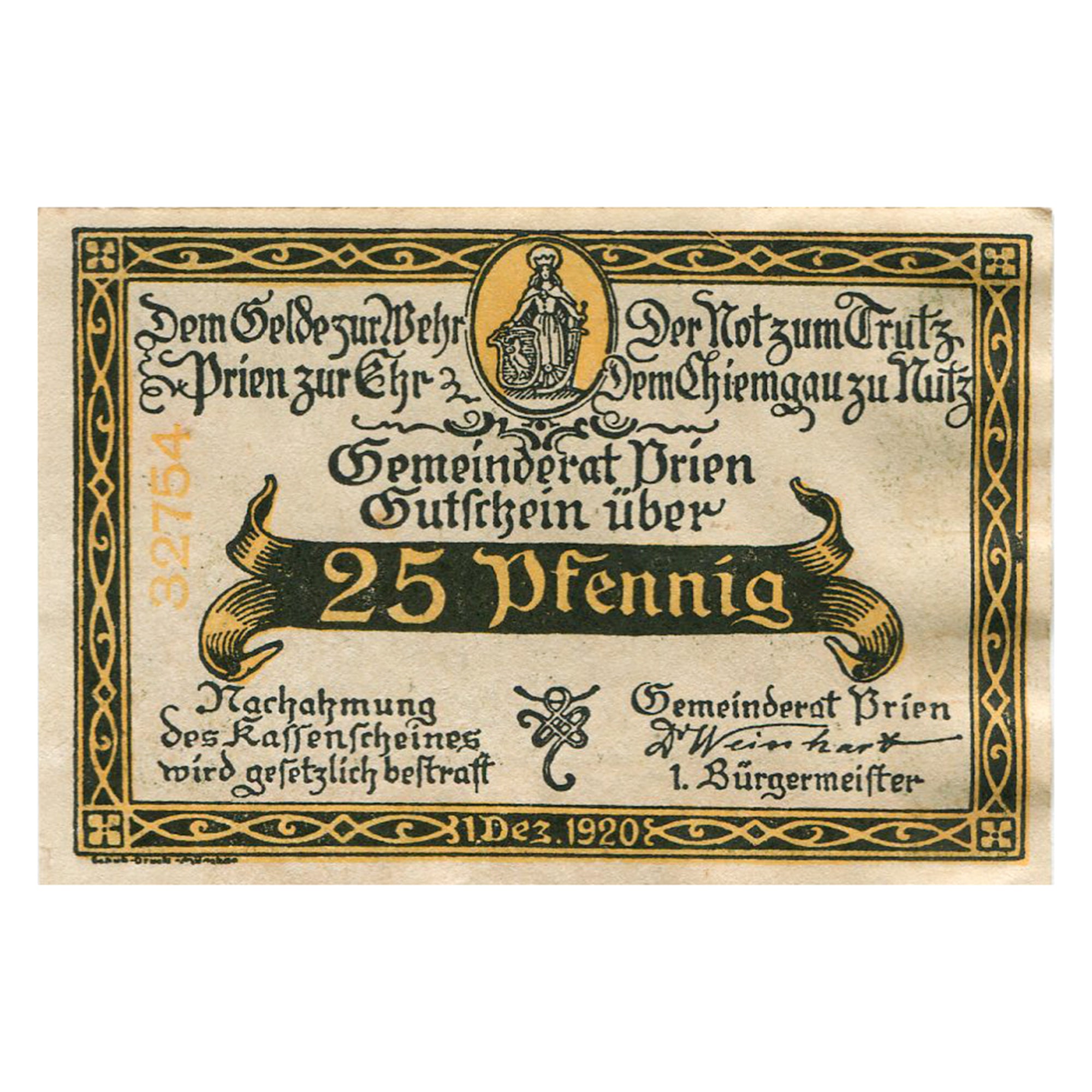 Geldschein, Deutschland, Prien, 25 Pfennig, Eglise, 1920, UNZ-, Mehl:1074.2