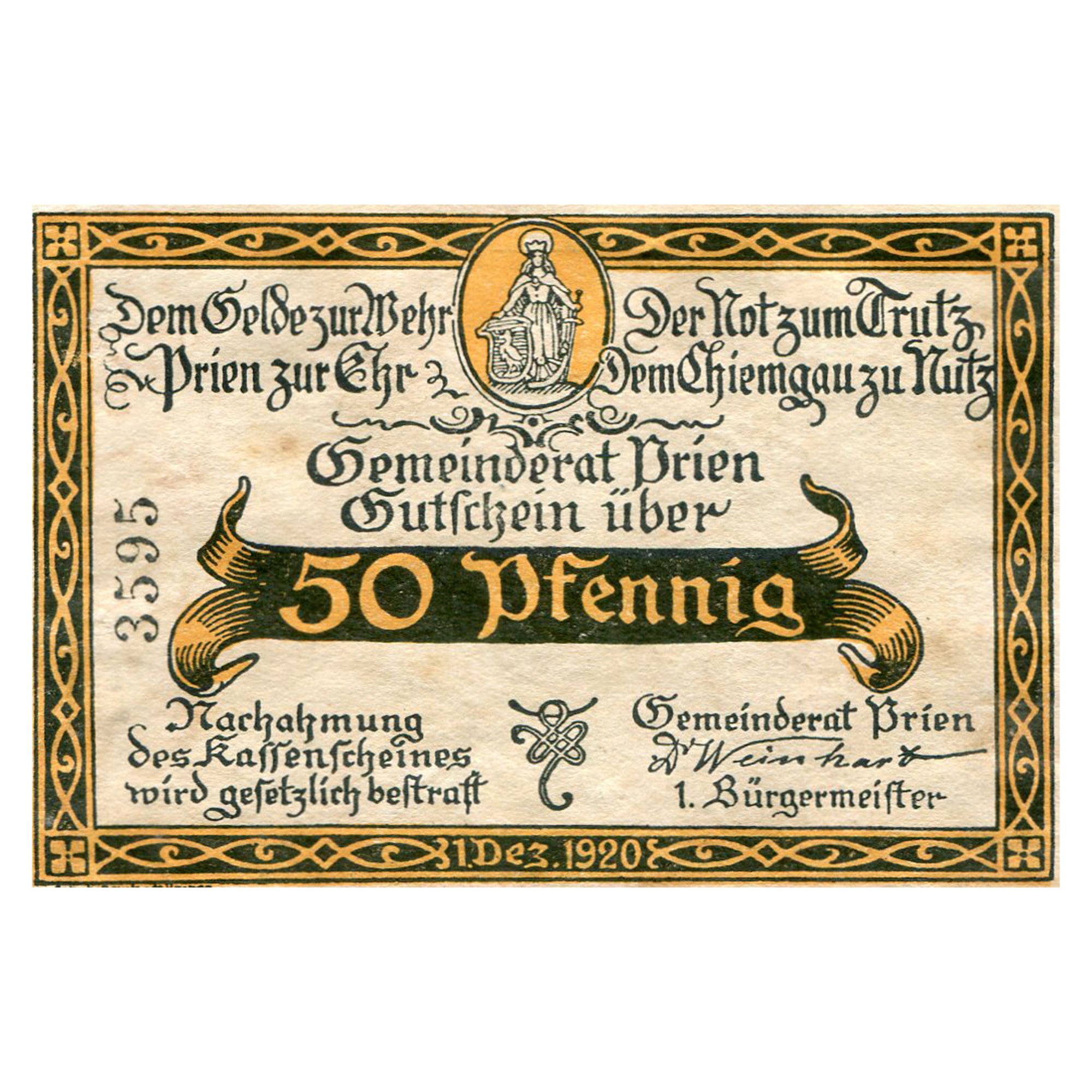 Geldschein, Österreich, Prien, 50 Heller, personnage, 1920, UNZ-, Mehl:1074.2