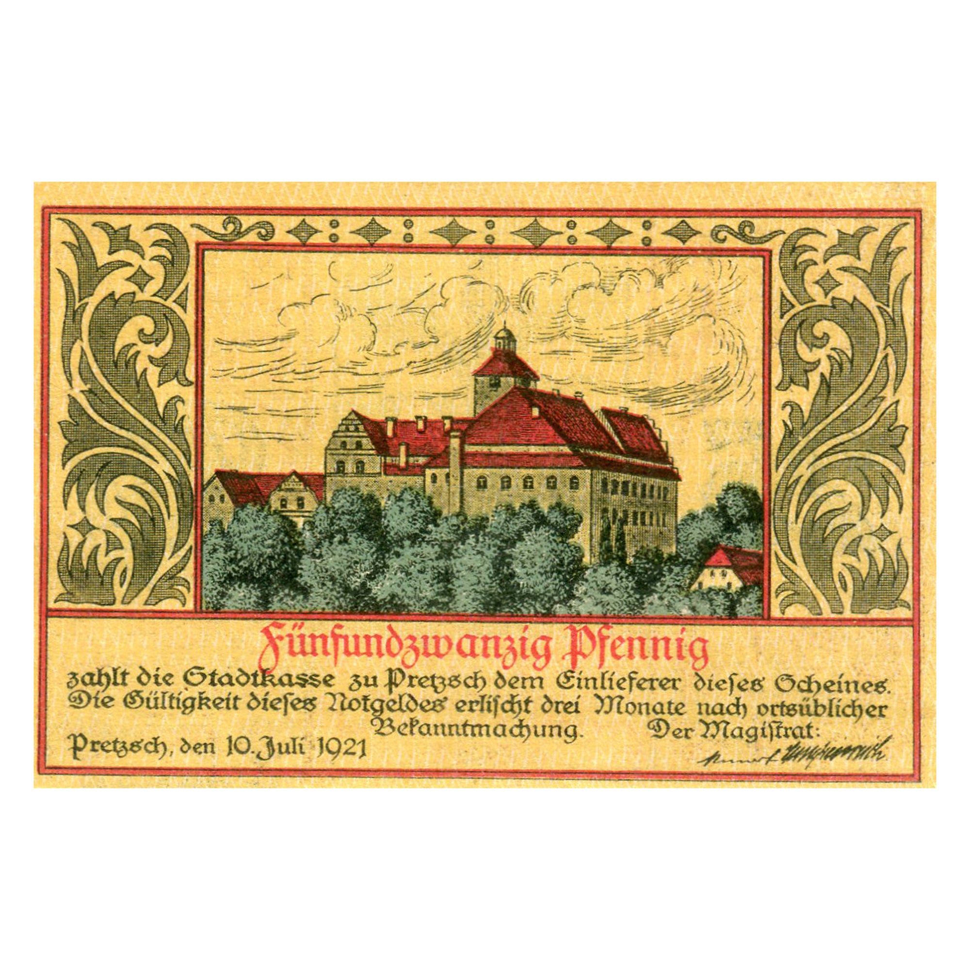 Geldschein, Deutschland, Pretzsch, 25 Pfennig, château, 1921, UNZ-, Mehl:1072.1