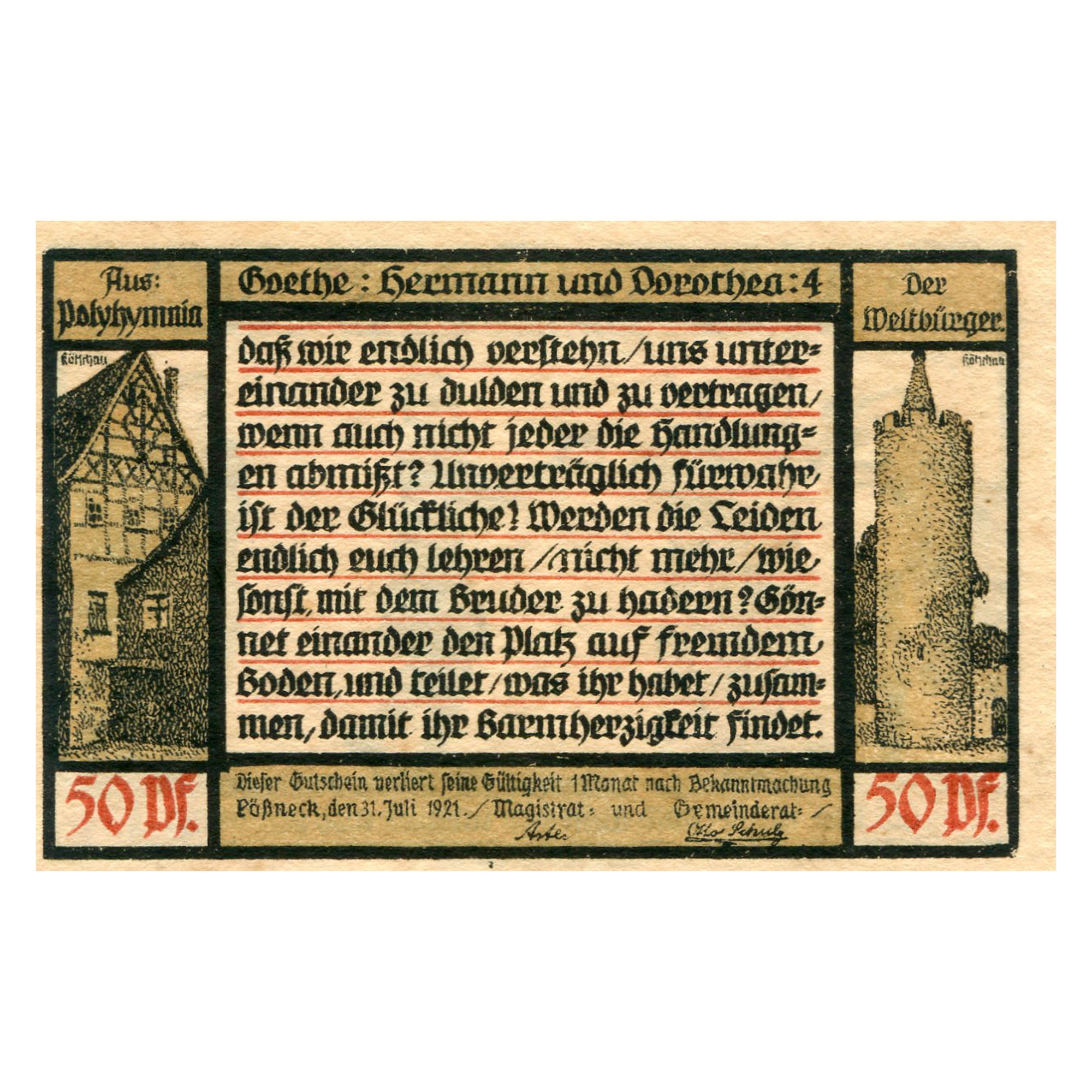 Banknot, Niemcy, Possneck, 50 Pfennig, tour 1920-07-31, UNC(63) Mehl:1066.5