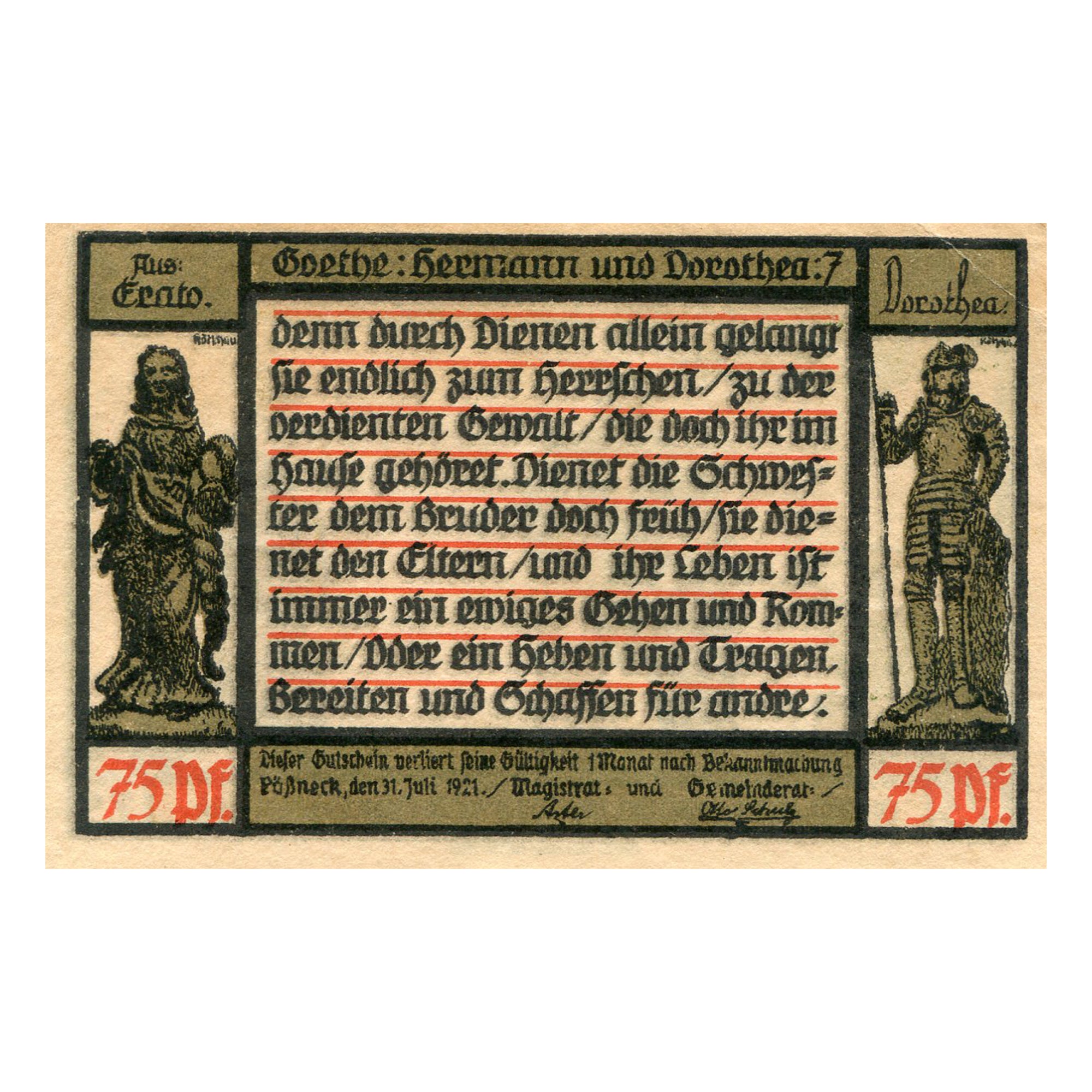 Banknot, Niemcy, Possneck, 75 Pfennig, statue 1920-07-31, AU(55-58) Mehl:1066.5