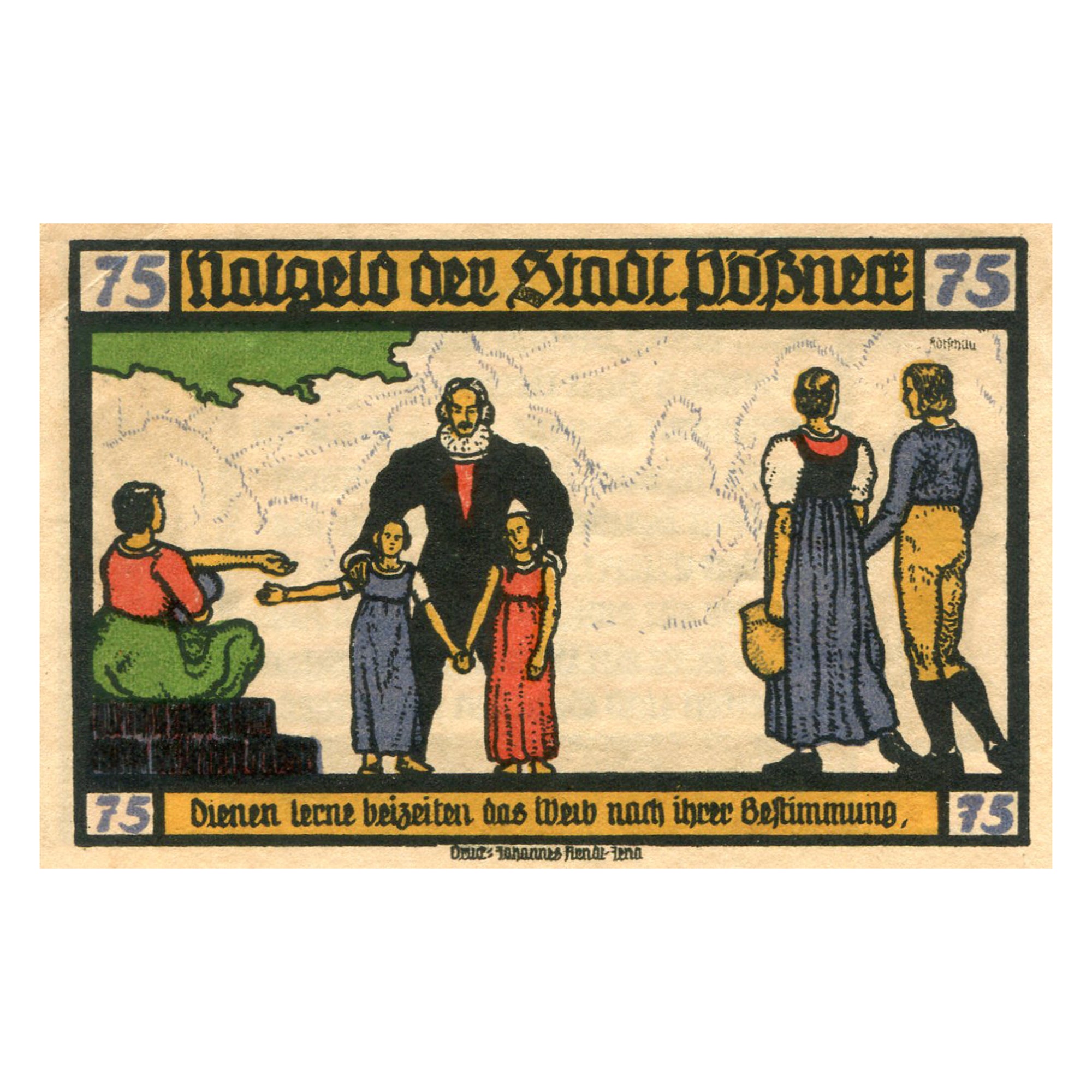 Banknot, Niemcy, Possneck, 75 Pfennig, statue 1920-07-31, AU(55-58) Mehl:1066.5