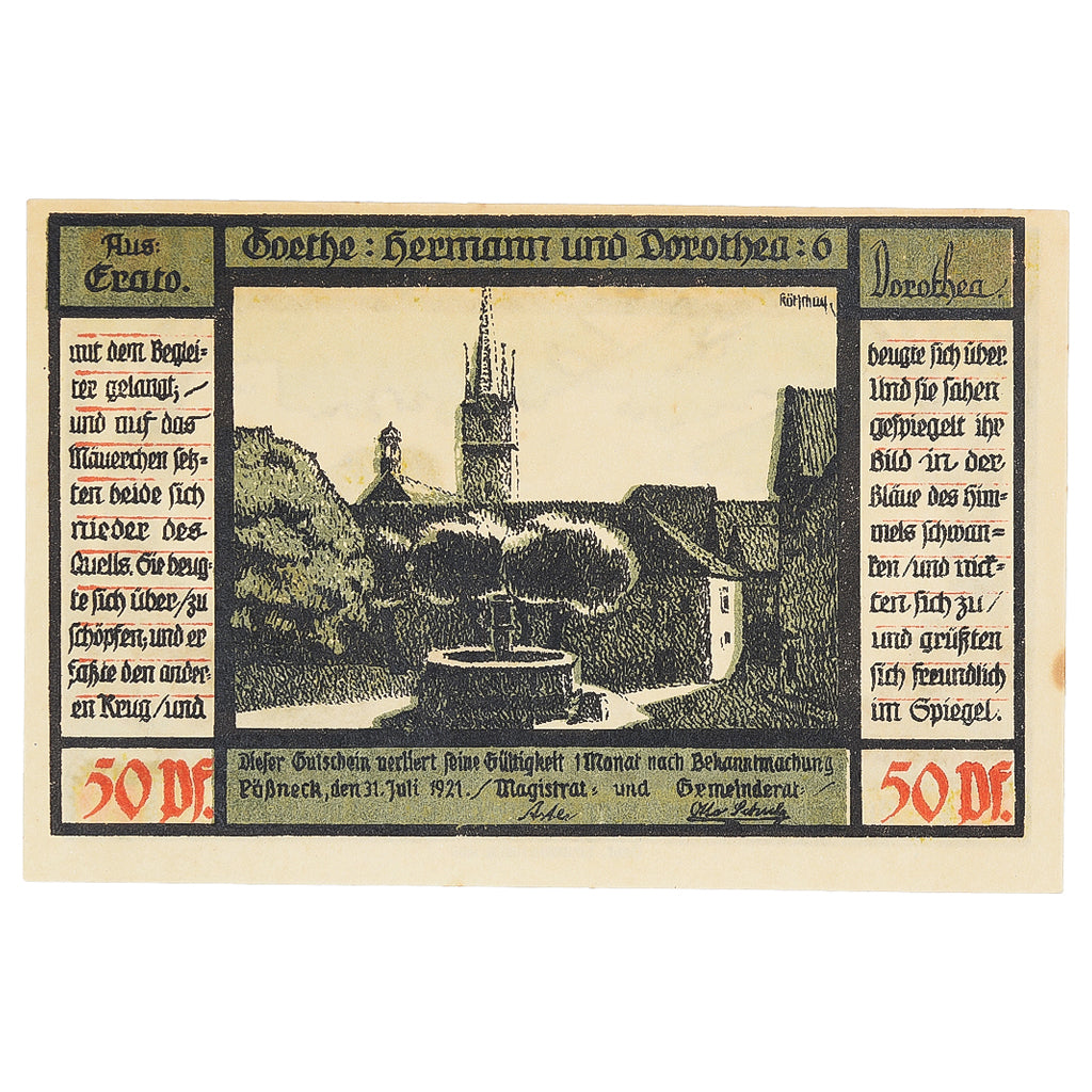 Banknot, Niemcy, Possneck, 50 Pfennig, Eglise 1921 UNC(63) Mehl:1066.5