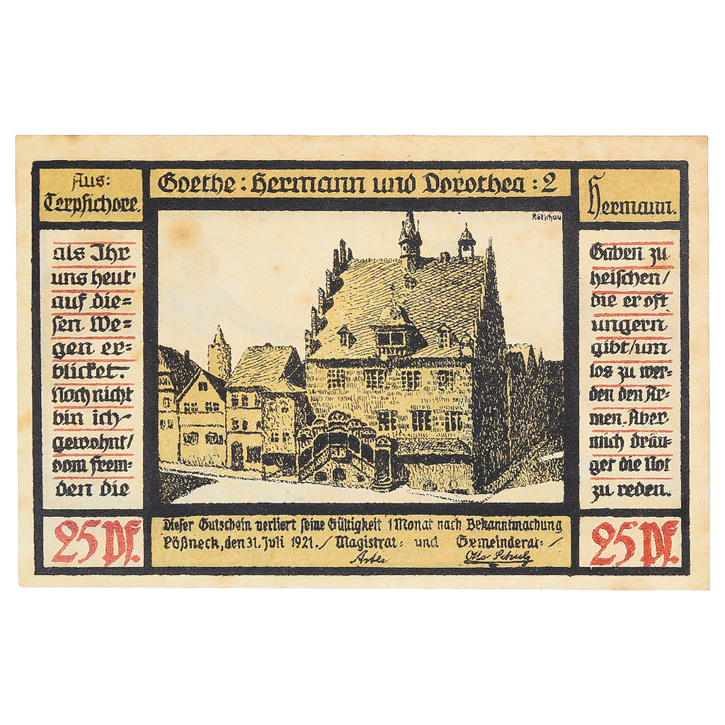 Banknot, Niemcy, Possneck, 25 Pfennig, Maison 1920-07-31, AU(55-58) Mehl:1066.5