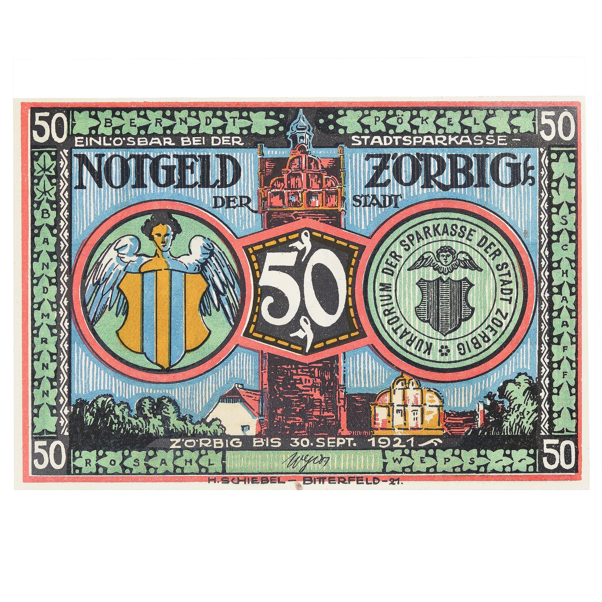 Banknot, Niemcy, Zörbig, 50 Pfennig, Blason 1920-09-30, UNC(63) Mehl:1475.4