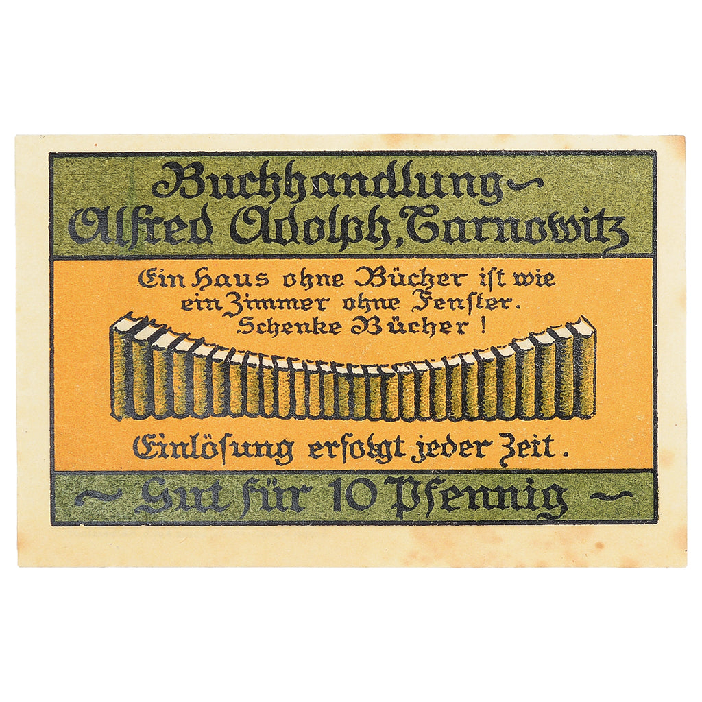 Banknot, Niemcy, Tarnowitz, 10 Pfennig, livre, 1922, AU(55-58), Mehl:1312.1a