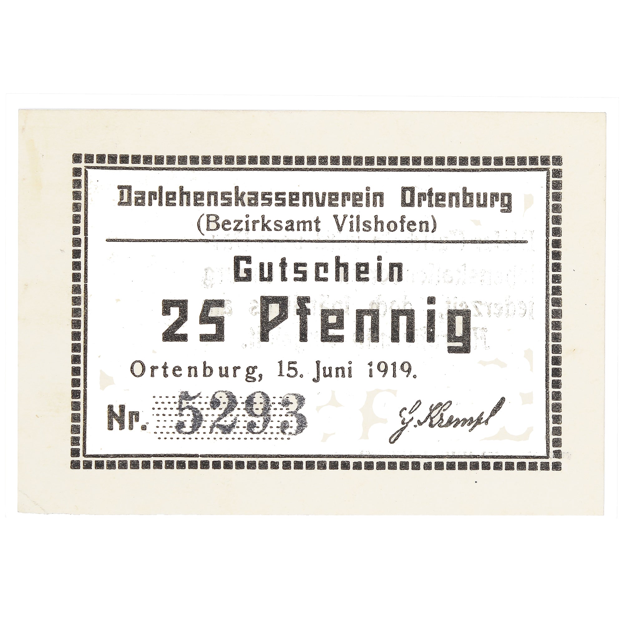 Banknot, Niemcy, Ortenburg, 25 Pfennig, Texte 1919-06-15, UNC(63) Mehl:1027