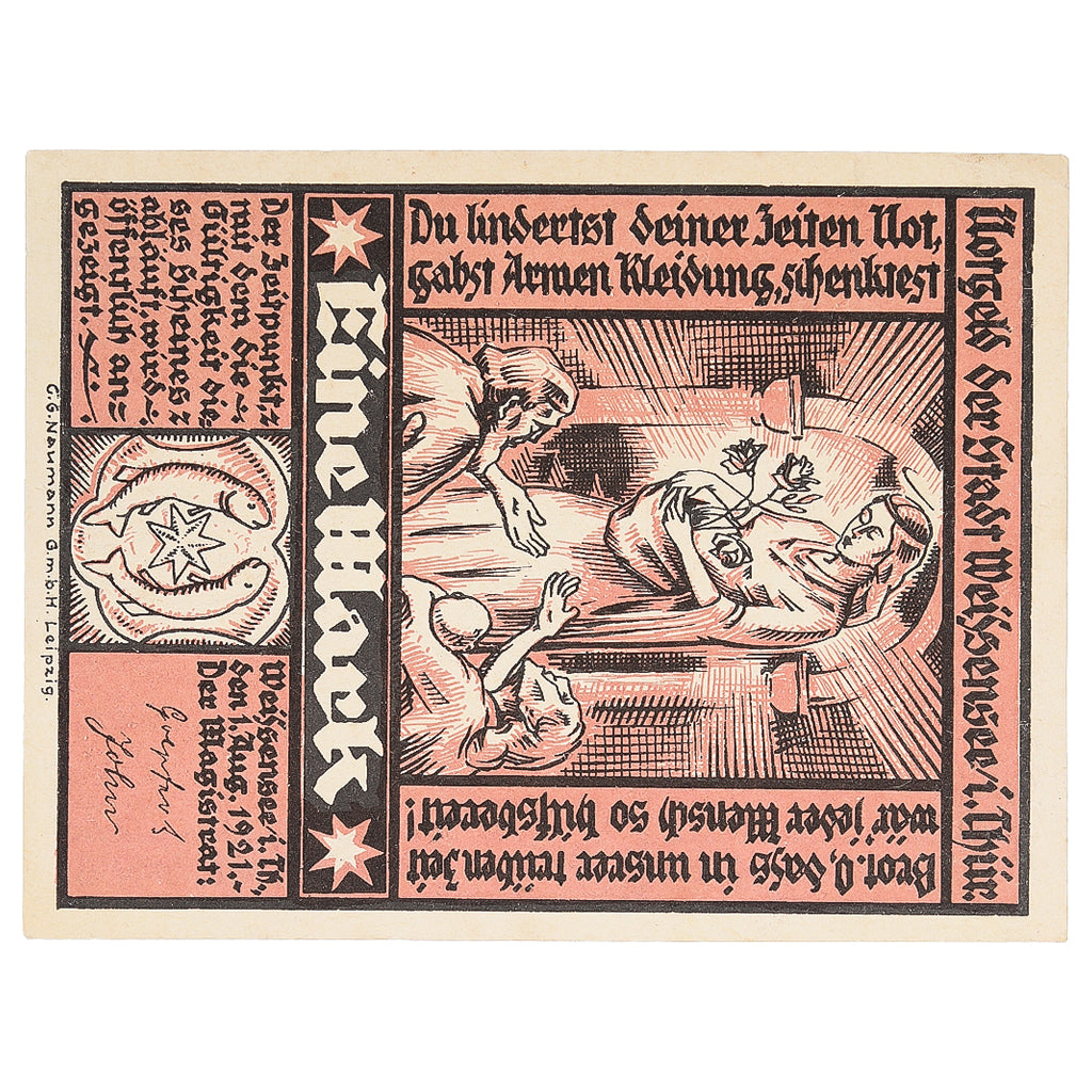 Banknot, Niemcy, Weissensee, 1 Mark, personnage 1921-08-01, UNC(63) Mehl:1404.1