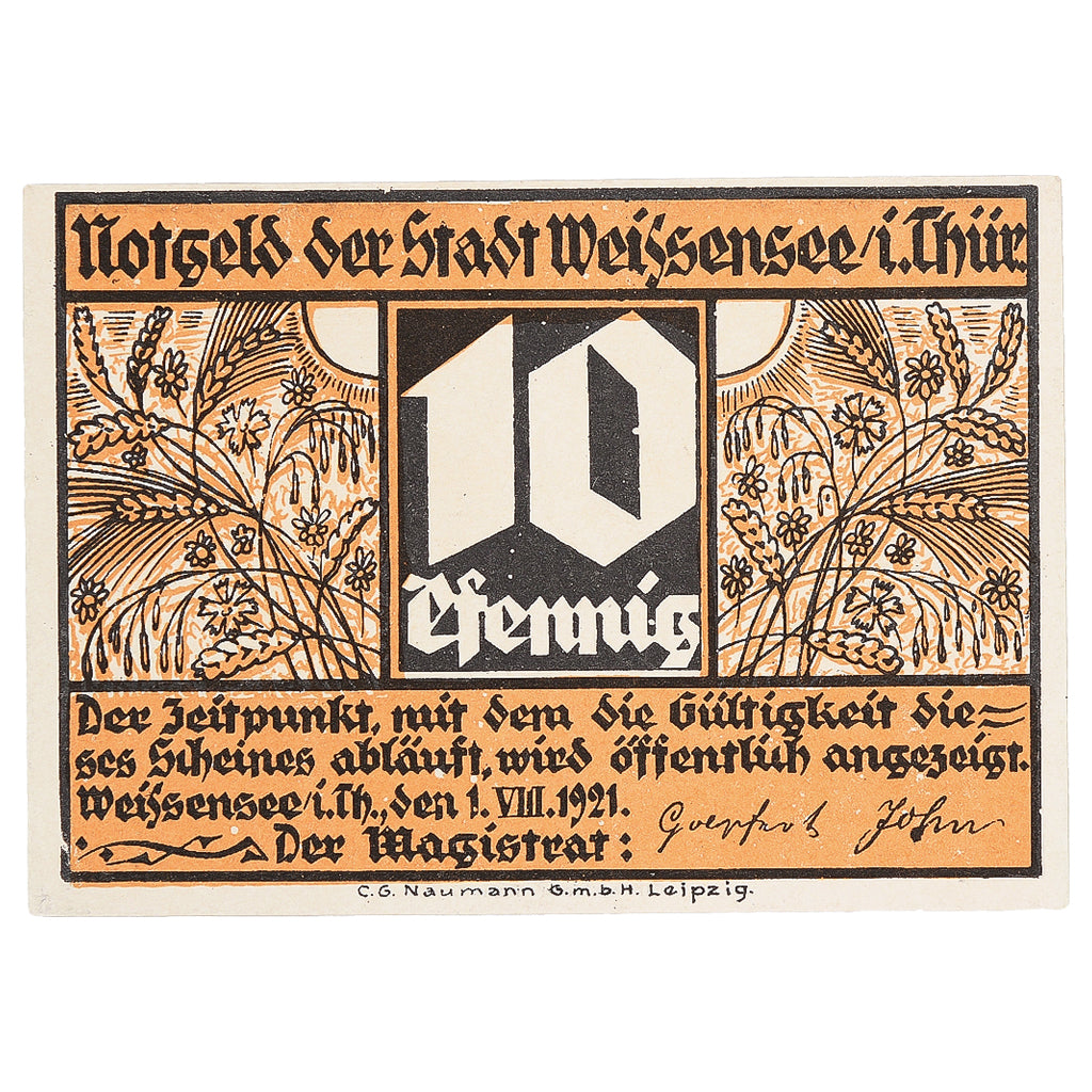 Banknot, Niemcy, Weissensee, 10 Pfennig, blé 1921-08-01, UNC(63) Mehl:1404.1