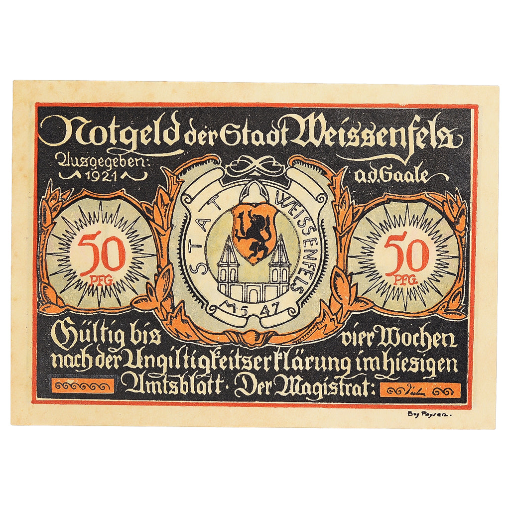 Banknot, Niemcy, Weissenfels, 50 Pfennig, Usine, 1921, UNC(63), Mehl:1403.2
