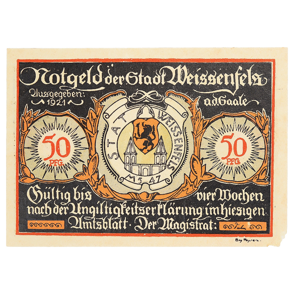 Banknot, Niemcy, Weissenfels, 50 Pfennig, rue, 1921, AU(55-58), Mehl:1403.2