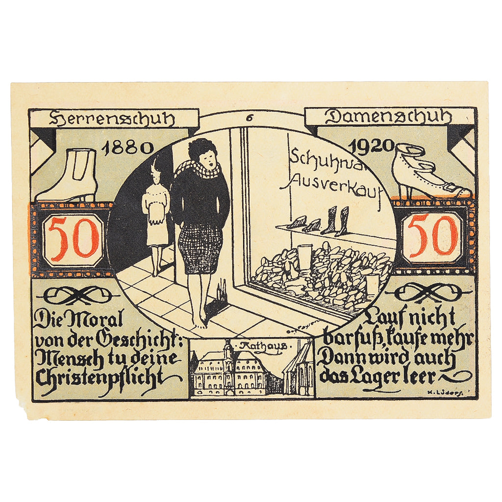 Banknot, Niemcy, Weissenfels, 50 Pfennig, rue, 1921, AU(55-58), Mehl:1403.2