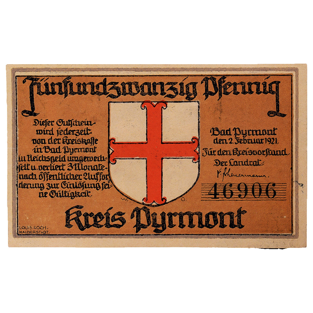 Banknot, Niemcy, Pyrmont, 25 Pfennig, Blason 1921-02-02, UNC(63) Mehl:1085.1