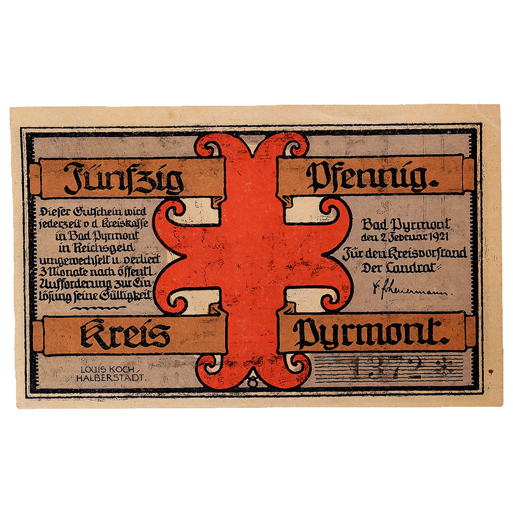 Banconote, Germania, Pyrmont, 50 Pfennig, parc 1921-02-02, SPL Mehl:1085.1