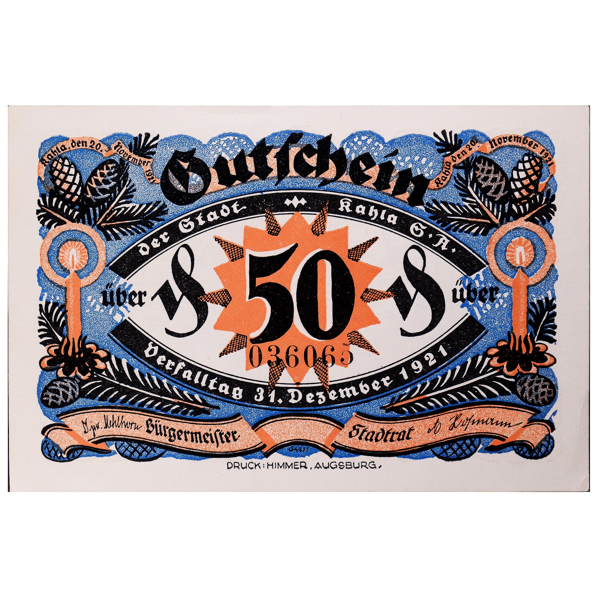 Banknote, Germany, Kahla, 50 Pfennig, personnage, 1921 UNC(63) Mehl:668.9a