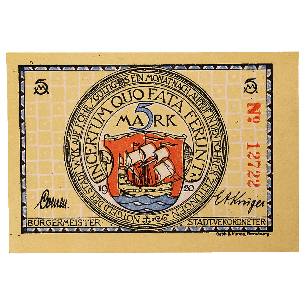Banconote, Germania, Wyk, 5 Mark, plage, 1920, SPL, Mehl:1462.1a