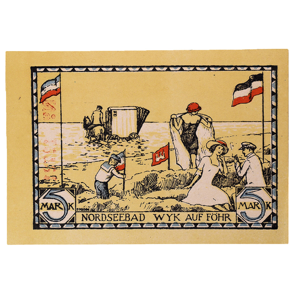 Banconote, Germania, Wyk, 5 Mark, plage, 1920, SPL, Mehl:1462.1a