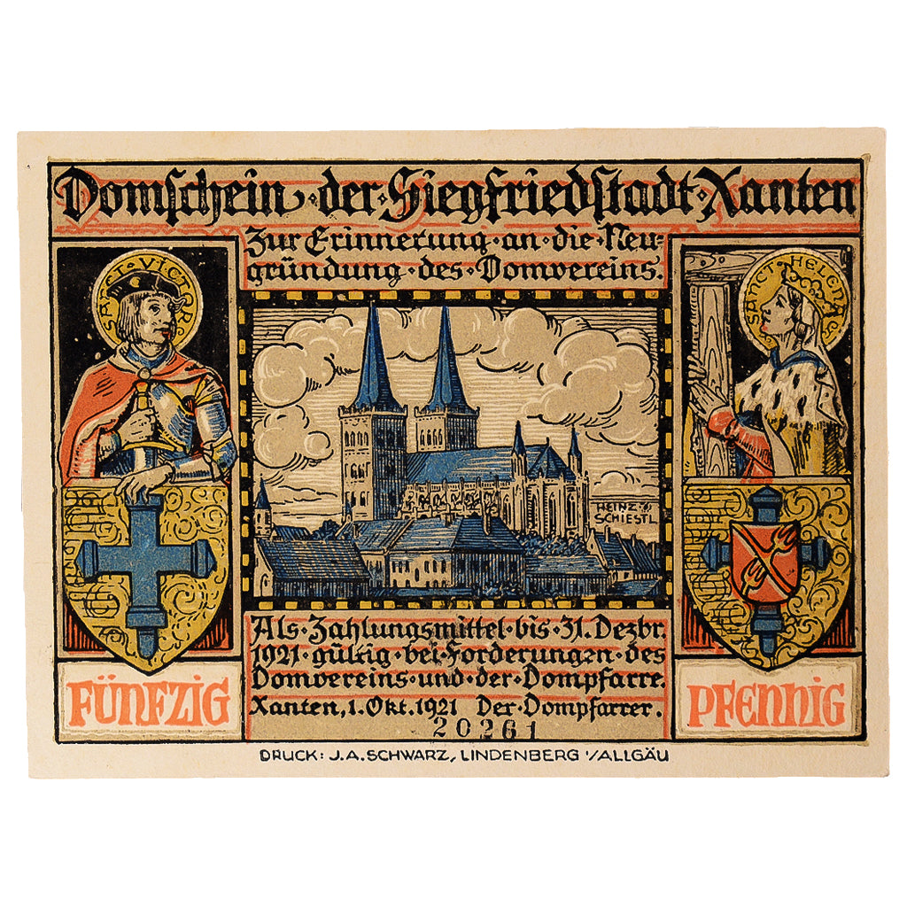 Banconote, Germania, Xanten, 50 Pfennig, Blason, 1921, SPL, Mehl:1464.1
