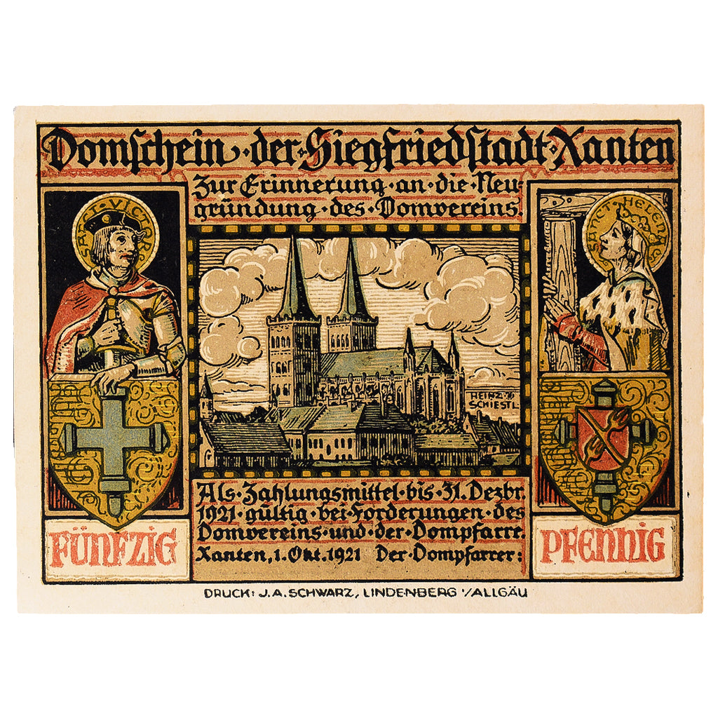 Banconote, Germania, Xanten, 50 Pfennig, personnage, 1921, SPL, Mehl:1464.1