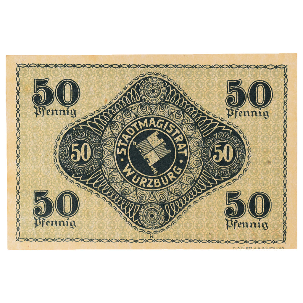 Banknot, Niemcy, Würzburg, 50 Pfennig, Blason, 1919, UNC(63), Mehl:W65.4a