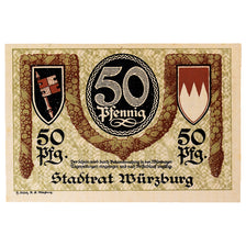 Banconote, Germania, Würzburg, 50 Pfennig, Blason, 1919, SPL, Mehl:W65.4a