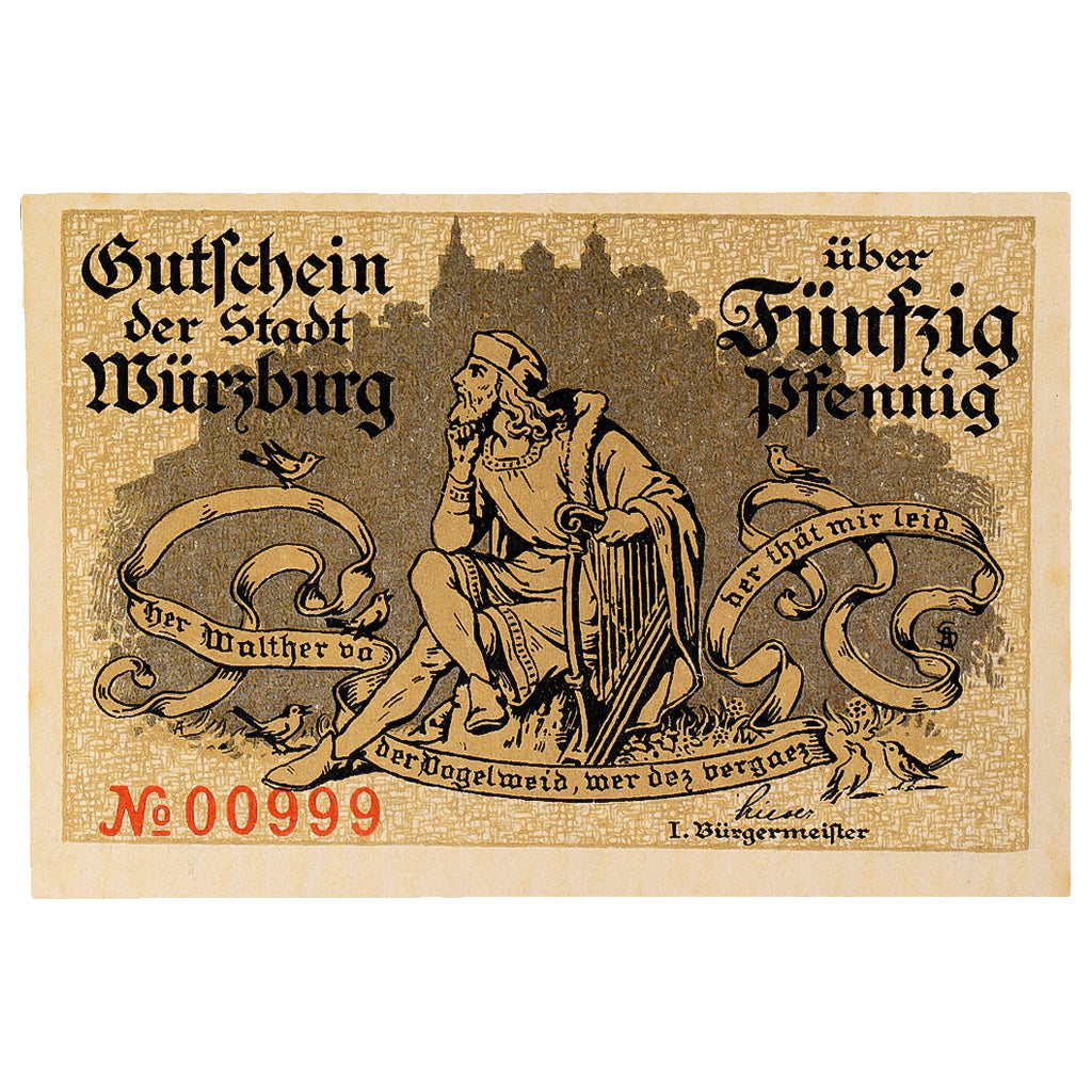 Banconote, Germania, Würzburg, 50 Pfennig, Blason, 1919, SPL, Mehl:W65.4a