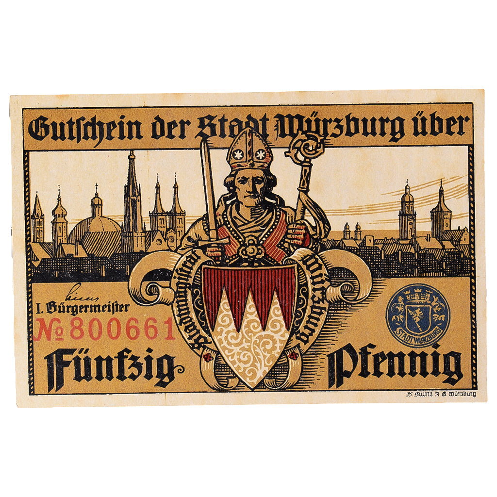 Banknote, Germany, Würzburg, 50 Pfennig, roi, 1919, UNC(63), Mehl:W65.4a