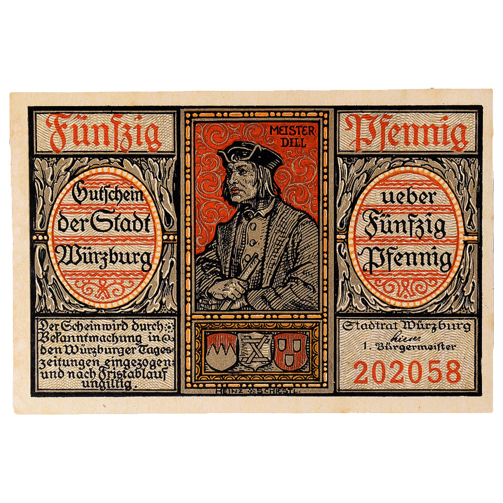 Banknote, Germany, Würzburg, 50 Pfennig, portrait, 1919, UNC(63), Mehl:W65.4a