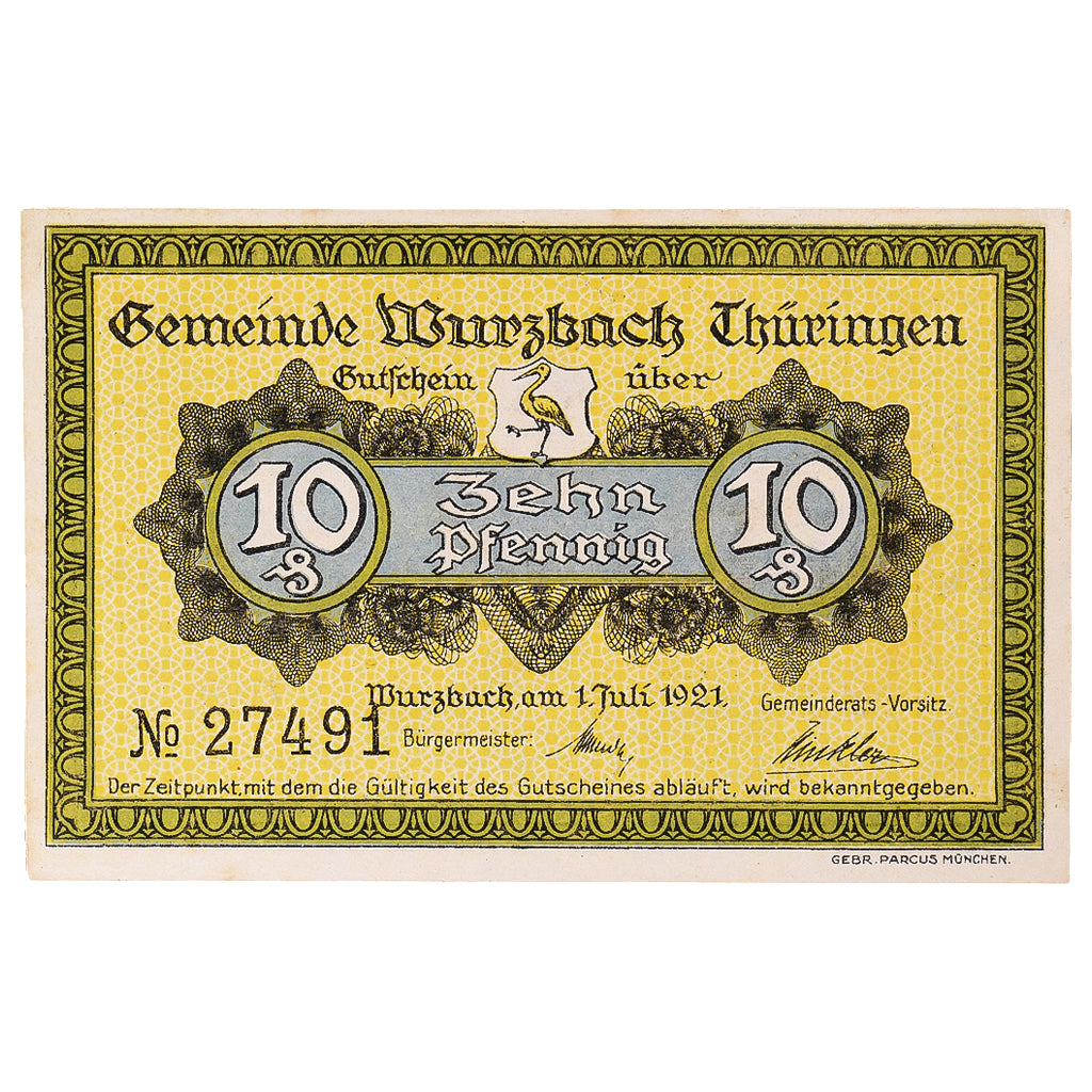 Banconote, Germania, Wurzbach, 10 Pfennig, pont 1921-07-01, SPLMehl:1459.1