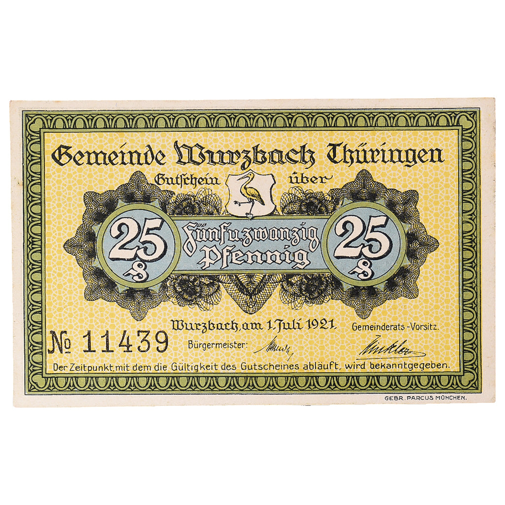 Geldschein, Deutschland, Wurzbach, 25 Pfennig, paysage 1921 UNZ- Mehl:1459.1