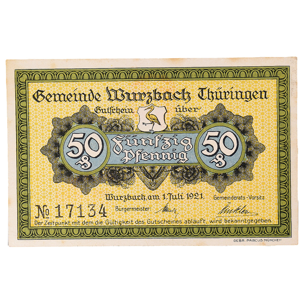 Geldschein, Deutschland, Wurzbach, 50 Pfennig, montagne, 1921 VZ Mehl:1459.1