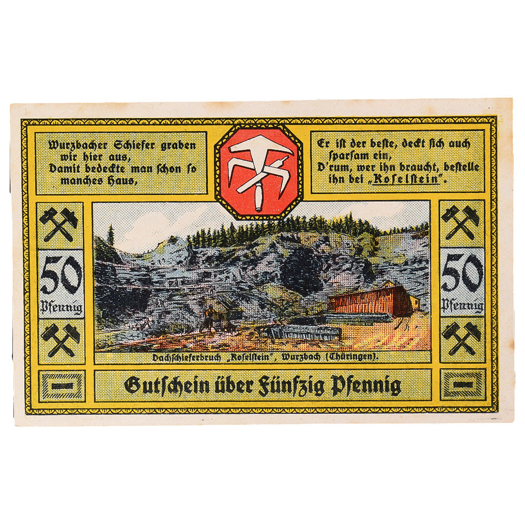 Geldschein, Deutschland, Wurzbach, 50 Pfennig, montagne, 1921 VZ Mehl:1459.1