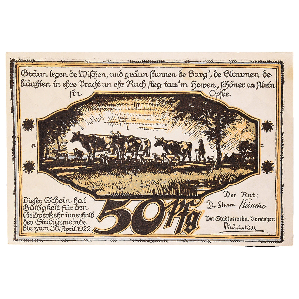 Banconote, Germania, Hagenow, 50 Pfennig, Vaches 1922-04-30, SPL Mehl:500.2