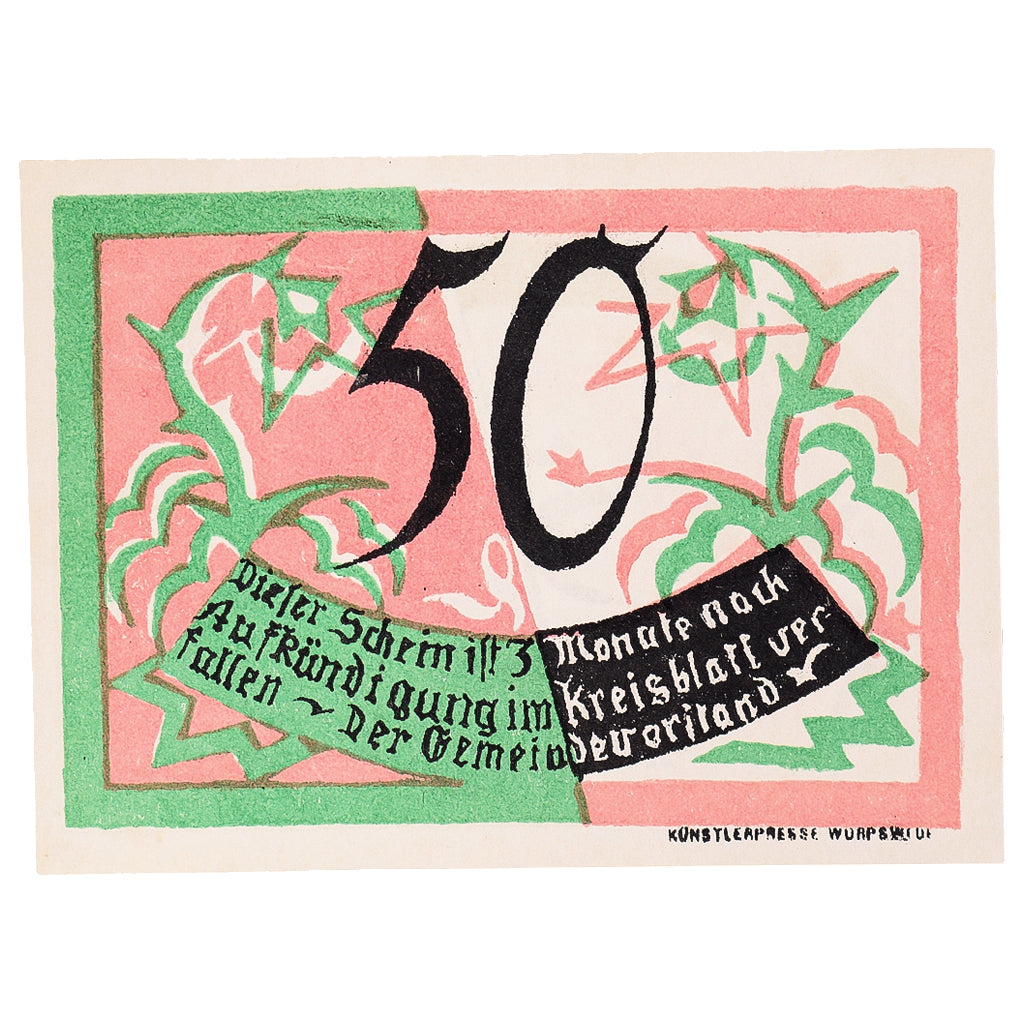 Nota, Alemanha, Worpswede, 50 Pfennig, coq, 1921, UNC(63), Mehl:1454.1